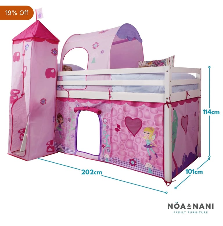 Moro Cabin Bed Midsleeper with Fairies Package in Classic White