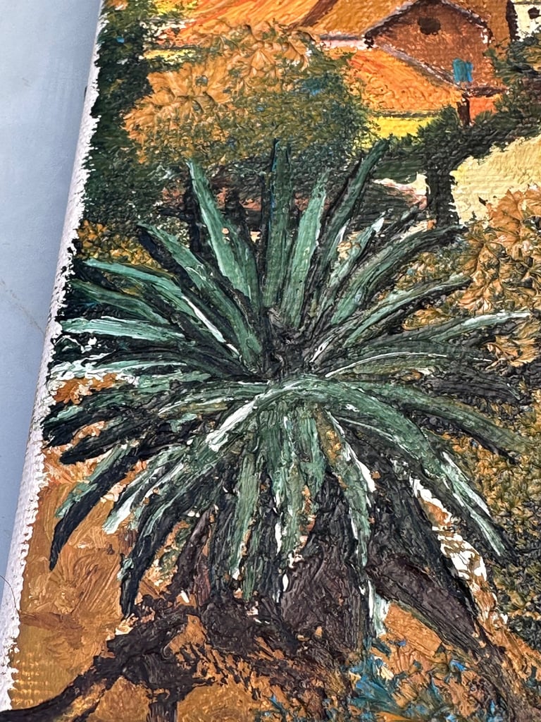 VINTAGE FRENCH OIL PAINTING, OIL ON CANVAS VILLAGE IN PROVENCE, SIGNED - 35x22cm - WILL POST!