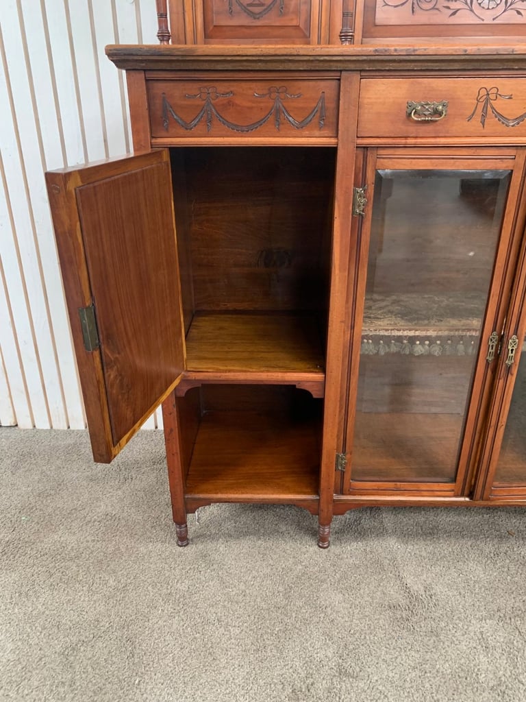 Display Cabinet/ Dresser Antique Edwardian Mirror Back Walnut 