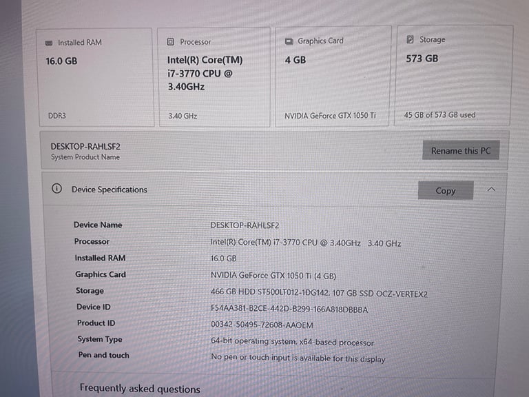 Gaming PC i7 3770 16GB RAM GTX 1050Ti