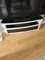 White with black glass tv stand