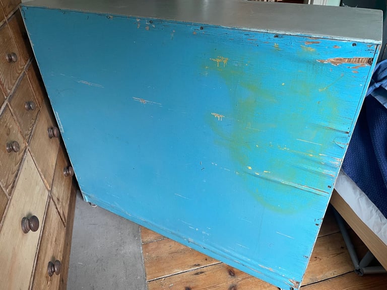 Freestanding wooden shelving unit, blue, 93cm high, 102cm wide, 39cm deep