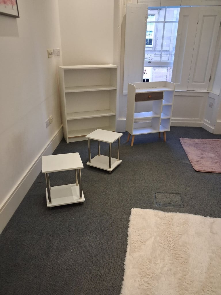 Cabinets, table with four chairs with storage