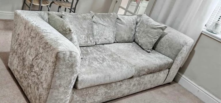 Crushed velvet sofa with swivel chair