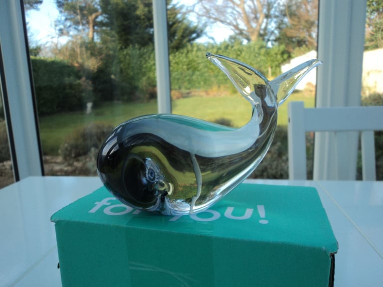 'Whale' heavy glass paperweight ornament. 