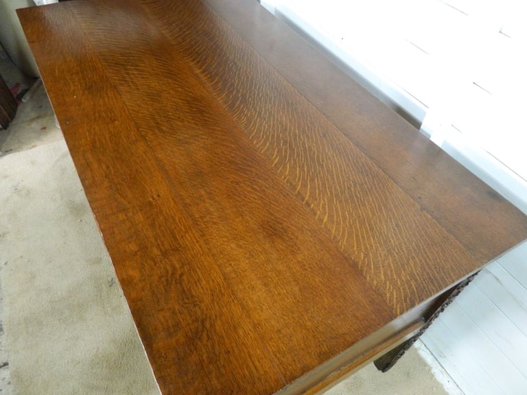 Solid Oak Heavily Carved Pedestal desk