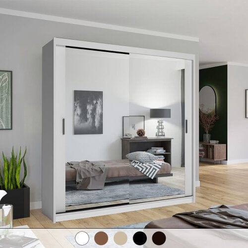 image for Stylish Sliding Wardrobe in Grey, White, Oak Mirror and No Mirror free delivery
