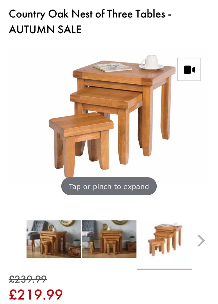 Solid oak nest of tables