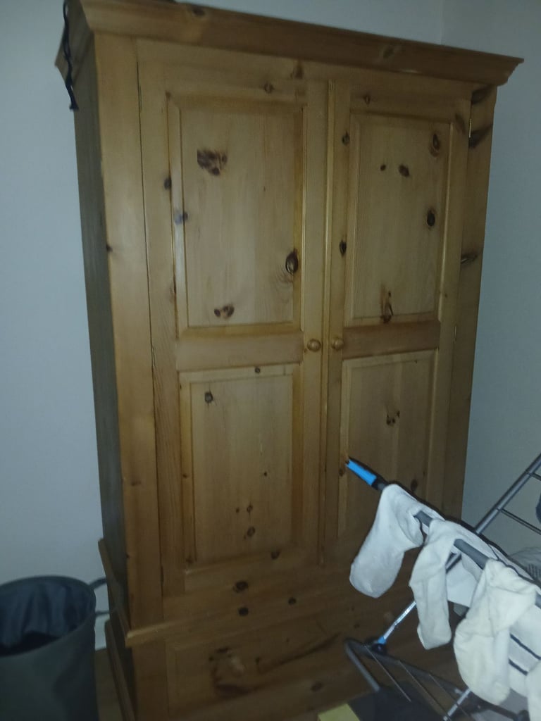 image for Solid pine wardrobe with drawer 