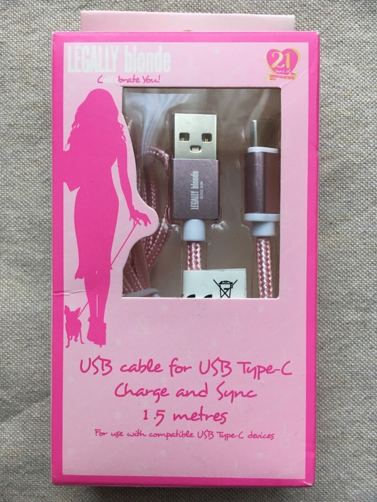 Legally Blonde Pink USB-C Lead Samsung Charging Sync Fast Charger Phone Cable brand new