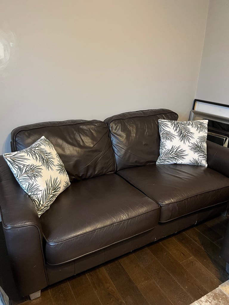 image for Price per sofa-2 available-lovely 3-seater real leather dark brown DFS Italian leather sofas