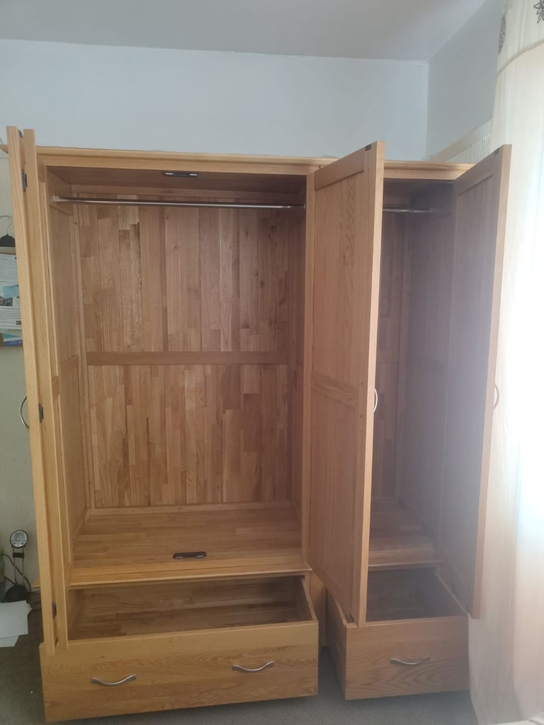 Solid oak large triple wardrobe