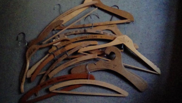 image for Large bundle of vintage wooden coat hangers
