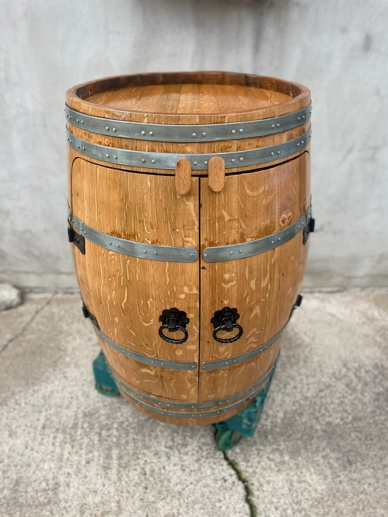 Wine barrel drinks display cabinet 