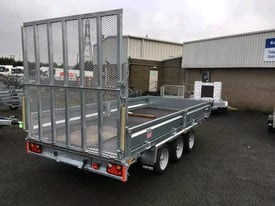 image for 14ft tri axle builders dropside flatbed trailer with large ramp door