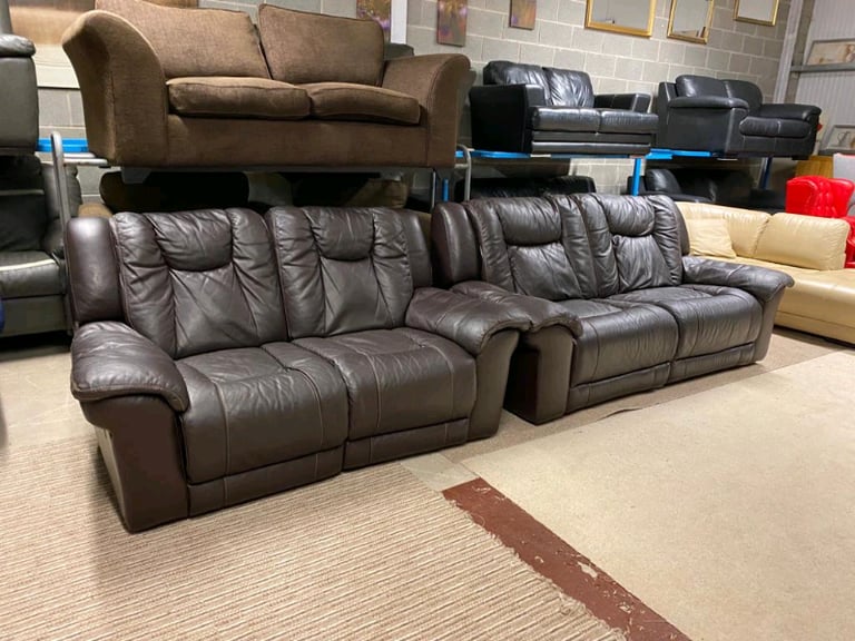 RECLINER Brown Leather 2 and 3 Seater Sofas