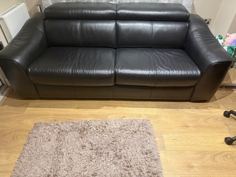 Genuine black leather sofa bed 