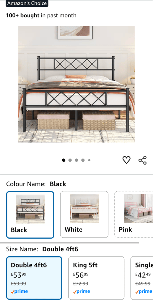 image for Double Metal Bed Frame with Sprung Mattress