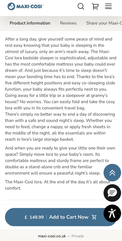 Maxi cosi iora next to me crib 