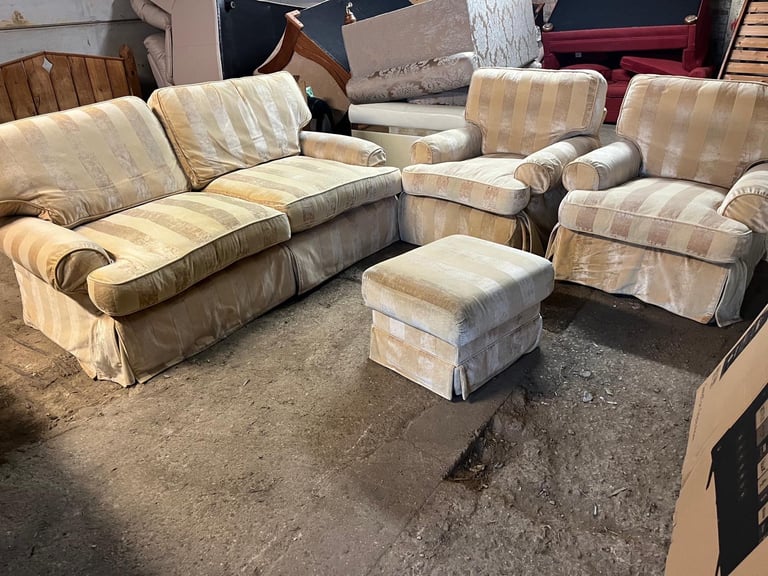 Salotti 3 seater fabric sofa 2 x armchairs and footstool - FREE DELIVERY 