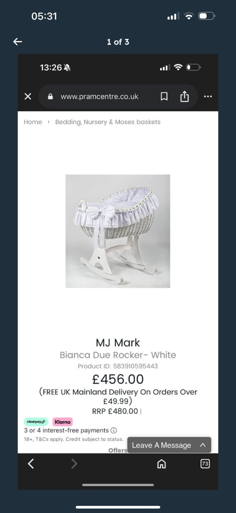 image for White Moses XL Moses basket 