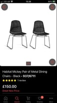 2 x Habitat dining chairs - black rattan design 