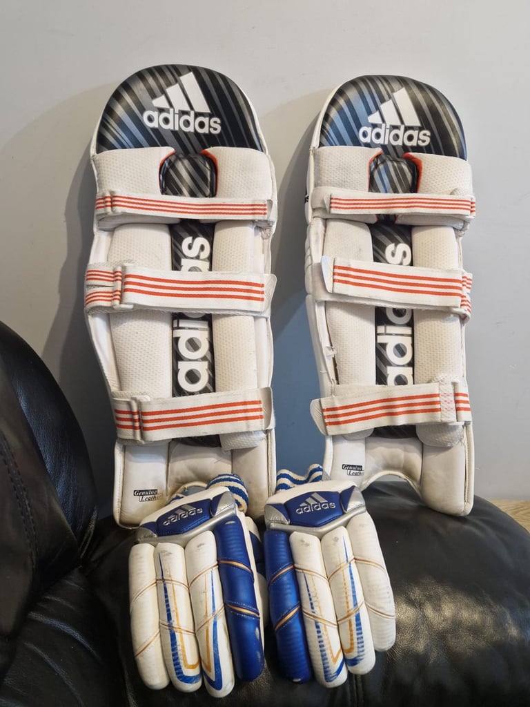 image for Adidas Pro Quality cricket batting gear pads gloves and thighpad in excellent condition