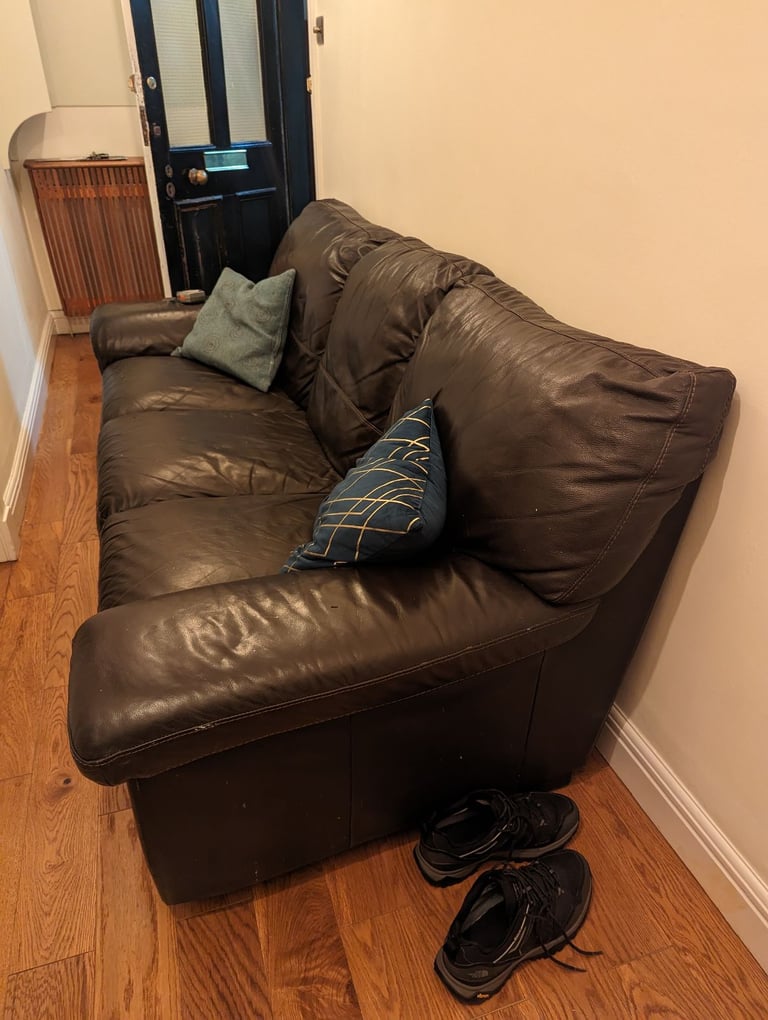 image for Dark brown 3seater sofa - 7ft long - leather