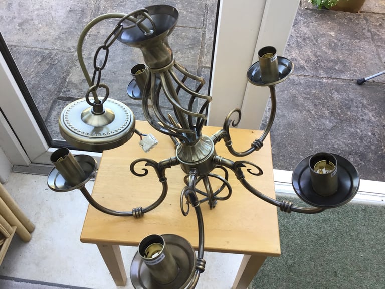 Five light brass chandelier 