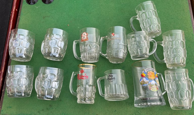 Mixed lot of half pint handled glasses some vintage 