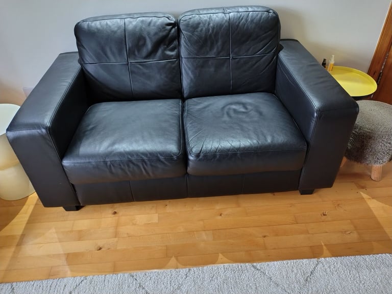 image for 2 Seater black leather sofa