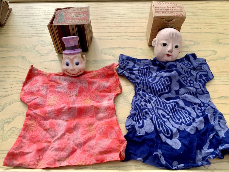 image for Vintage Pair of Japanese Hand Puppets Hand Painted Antique Originals