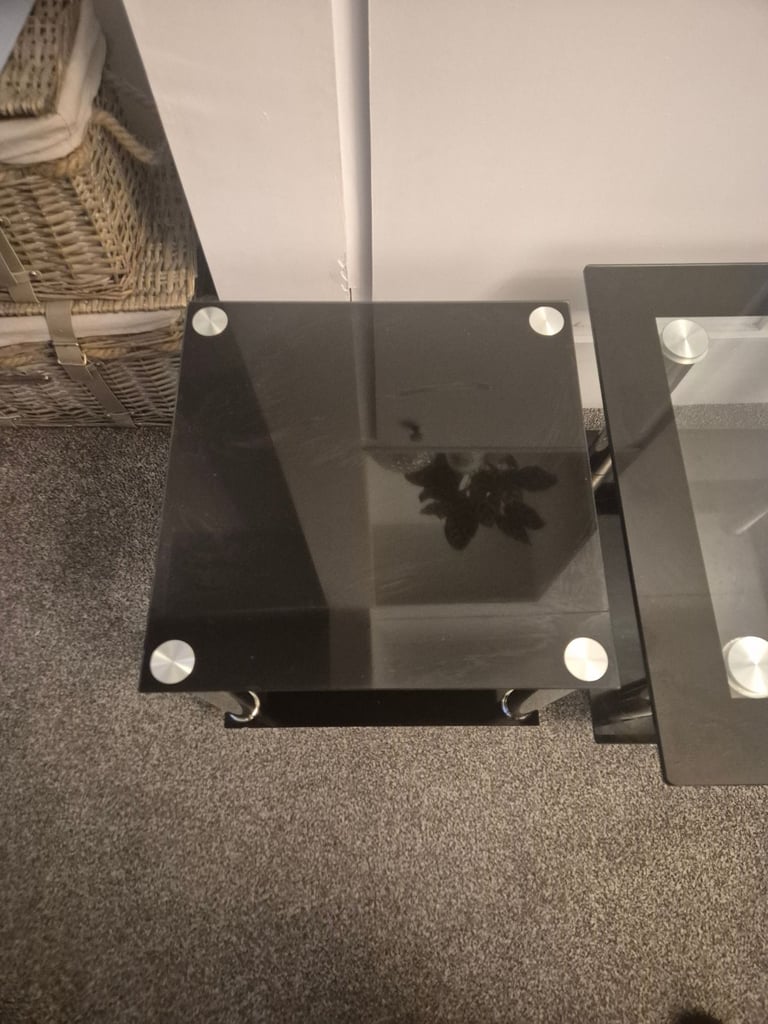 Set of 2x black and chrome coffee tables