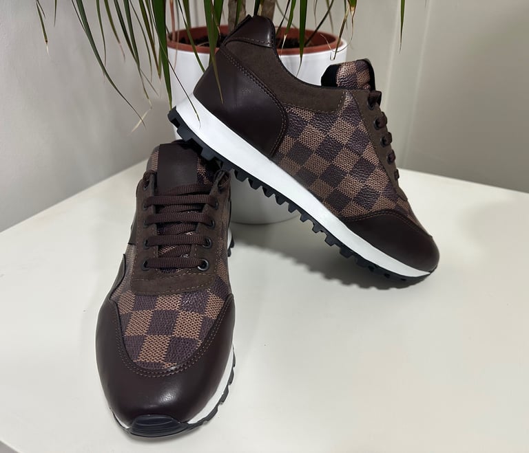 Men’s sports checkered trainers - Black white grey brown off white beige - All sizes UK 7 to UK 11