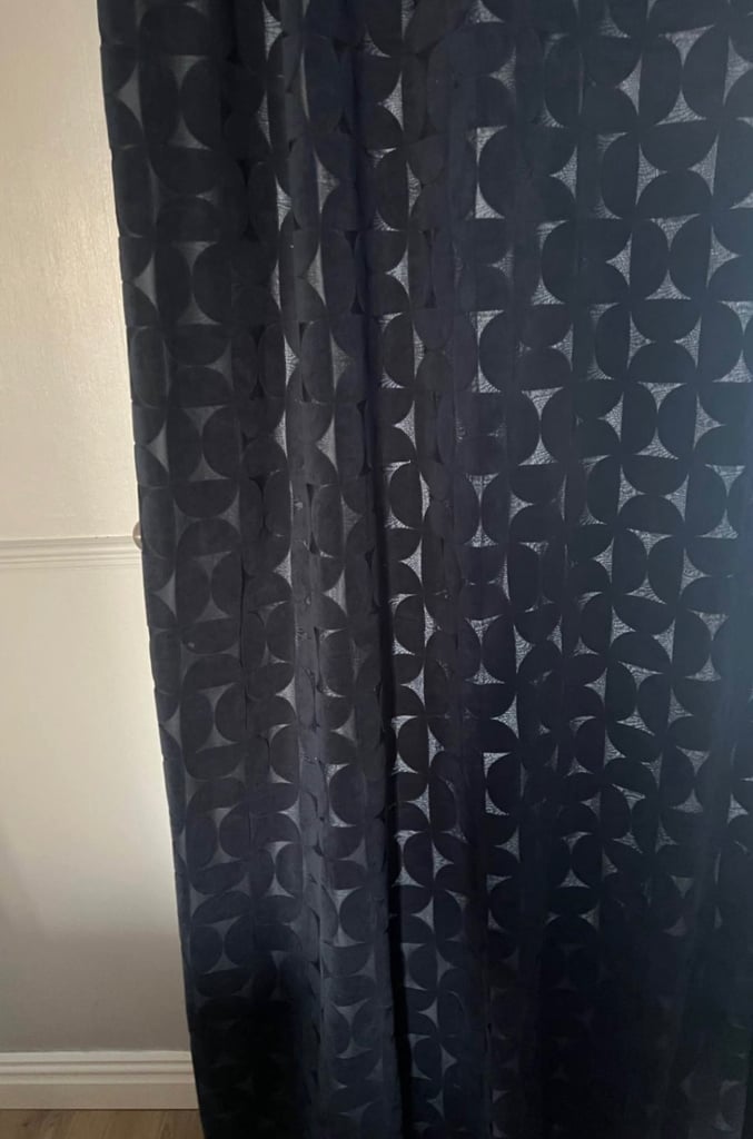 Dunelm Elements Sten Geometric Velour Navy Eyelet Curtains 66x90 and 4 cushions