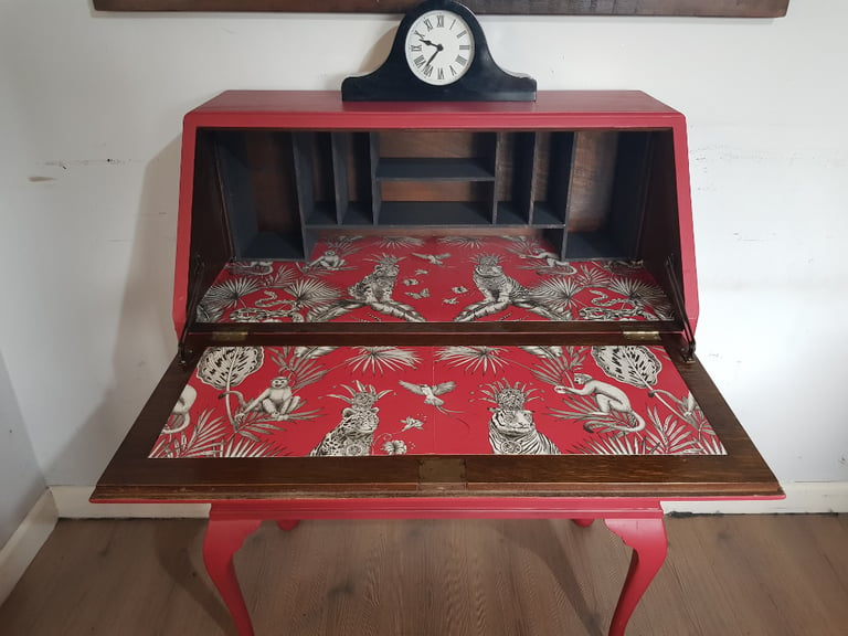 Vintage Boudoir Bureau Writing Desk in Raspberry Red Quirky Interior Shabby Chic LOCAL DELIVERY