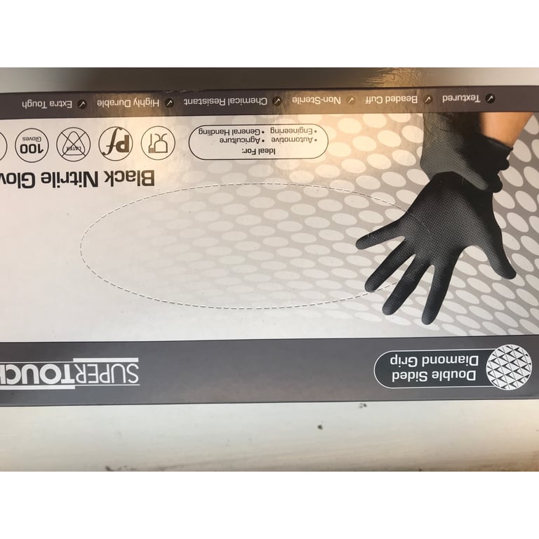 Supertouch Black Disposable Nitrile Diamond Grip Gloves