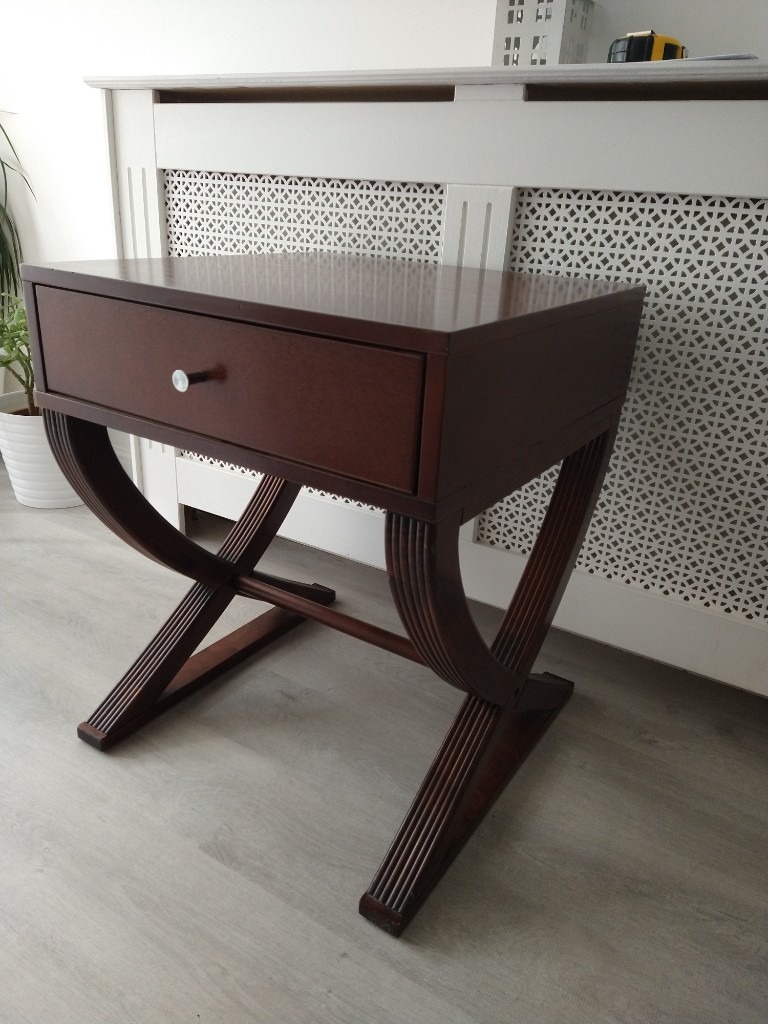 Cross Leg Dark Wood Single Drawer Bedside Table / End Table / Lamp