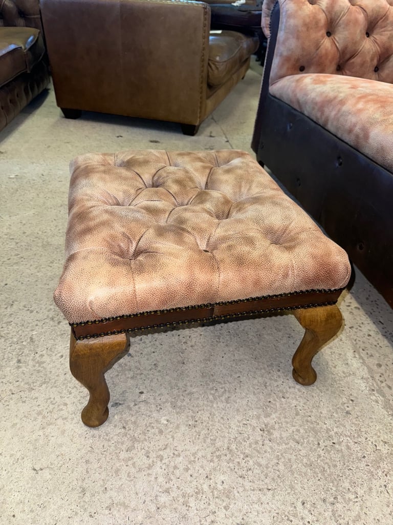 Chesterfield brown leather unique two seater sofa with footstool