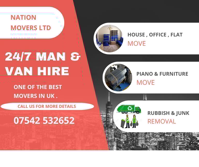 image for 24/7 MAN AND VAN HIRE HOUSE OFFICE MOVE CLEARANCE RUBBISH DISPOSAL NATIONWIDE & EUROPE