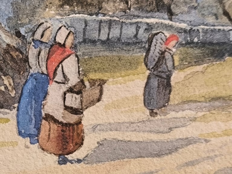 Antique Victorian Watercolour Painting by EM Lamond, 1870