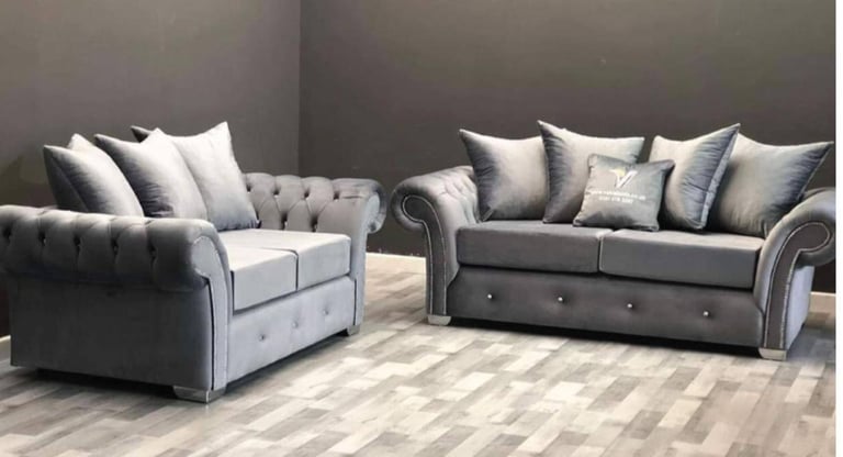 Brand New Chesterfield Merilyn Plush Velvet Fabric L Shape Corner And 3 & 2 Seater Sofa Set