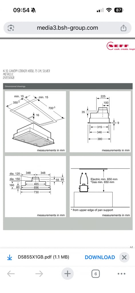 NEFF N30 D5855X1GB 73 cm Canopy Cooker Hood Extractor - Silver