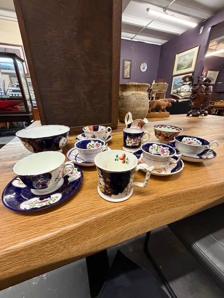 Antique 19th Century Victorian Gaudy Welsh “Chinoiserie” Pattern Tea Set – Hand Painted