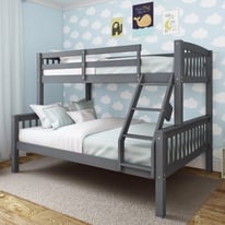 Trio Wooden Bunk Bed Frame in White, Oak And Grey Color