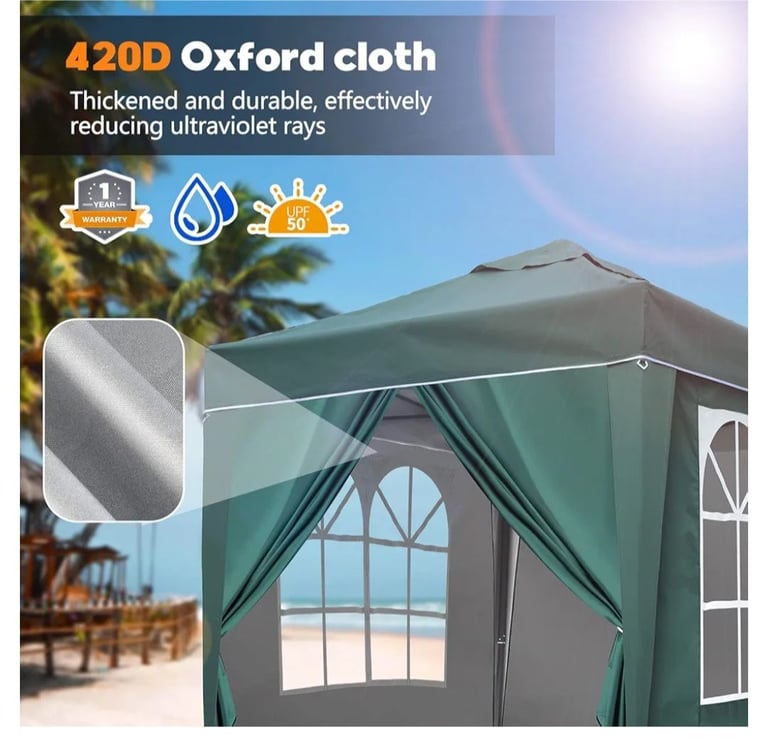 2x2 meter Gazebo in Green with sidewalls