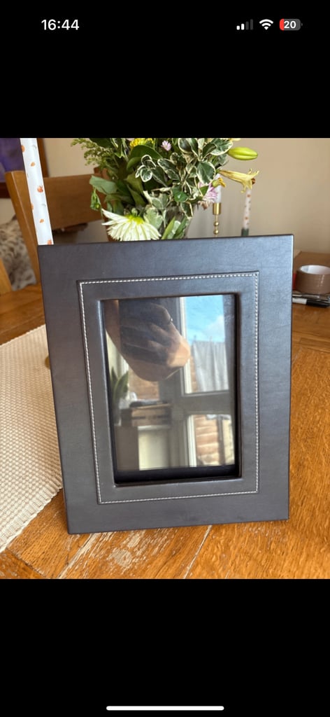 image for Leather photo frame with cream stitching 