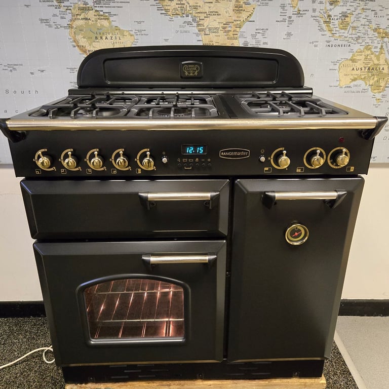 image for Rangemaster Classic Gas Range Cooker in Black and Gold 90cm