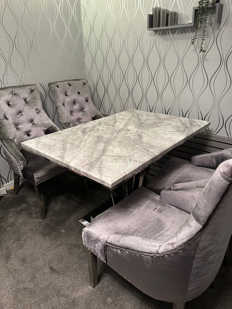 image for Dining table + 4 velvet chairs