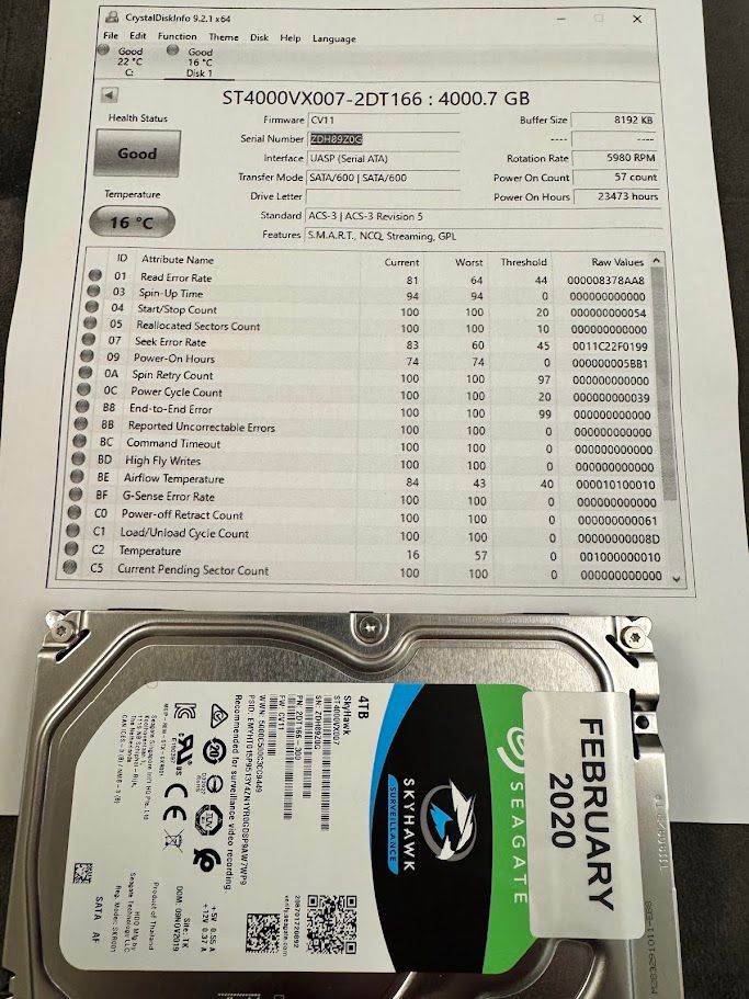 Seagate SkyHawk 4TB ST4000VX007 3.5" SATA CCTV Surveillance Hard Drive